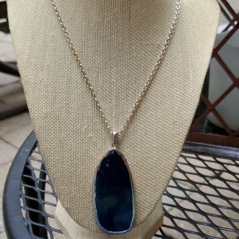 Silver plated necklace with Large Blue stone charm